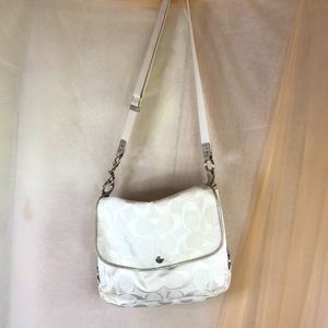 White fabric coach messenger bag